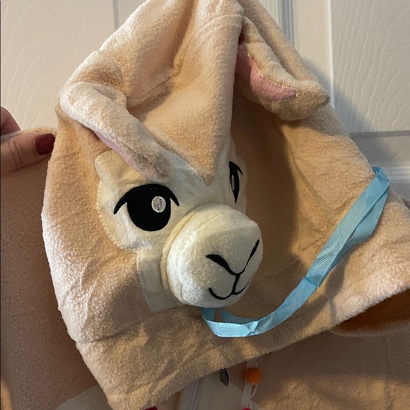 Llama/Alpaca Hooded Onesie with Colorful Pom-Poms - Picture 9 of 15